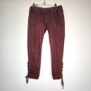 DA-NANG Surplus Boheme Brown Lace Up Leg Cropped Tapered Pants S